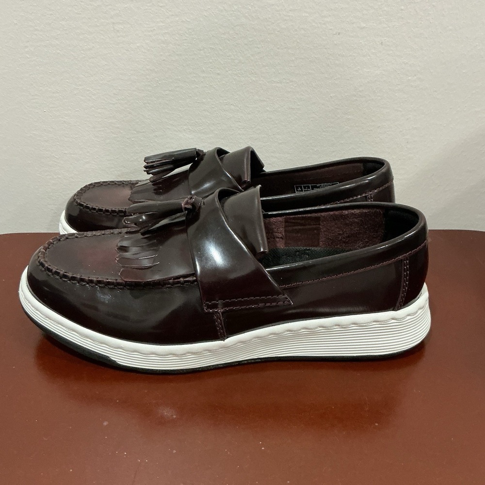Dr Martens Edison Shoes M 7 W 8 Maroon Leather Tassel Kiltie Loafers Sneakers - Picture 2 of 6